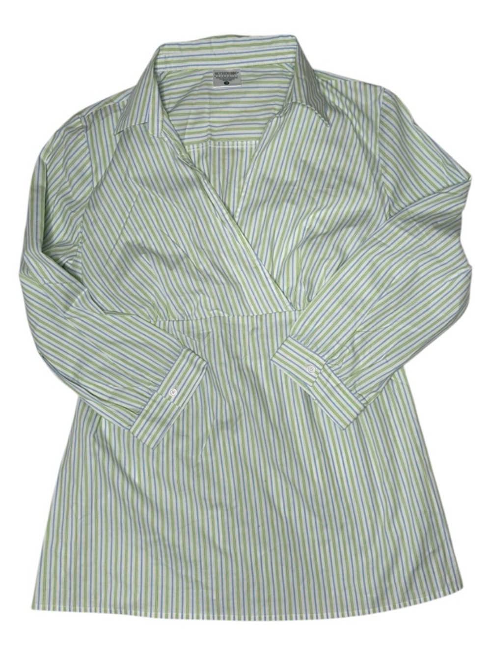 Motherhood Cotton Maternity Blue, Green & White Striped Collared.